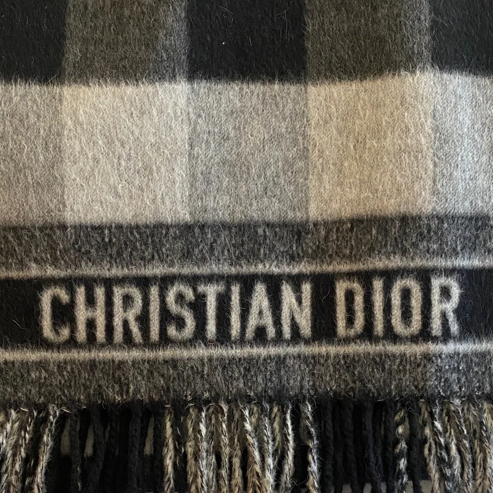 Dior Black and Gray Plaid Scarf